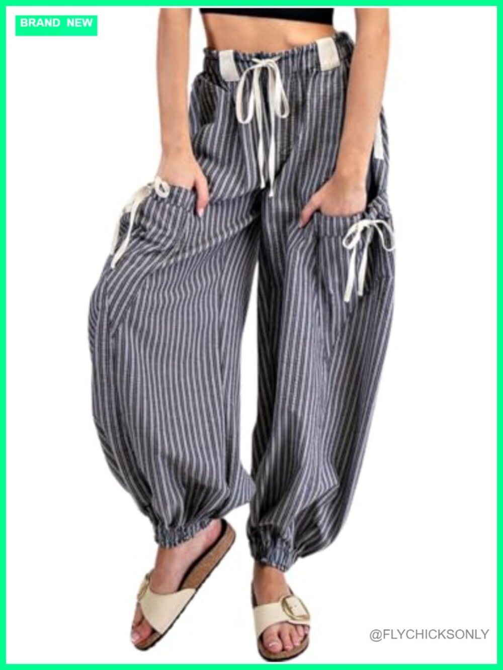 Drawstring Striped Wide Leg Palazzo Lounge Pants with Pockets